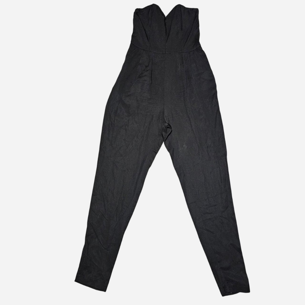 Black Strapless Sweetheart Jumpsuit with Pockets